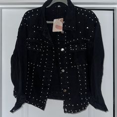 Womens Embellished Black Jean Jacket. New With Tags Black Jean Jacket, Black Jean, Jean Jacket, Dream Closet, Black Jeans, Jackets & Coats, Jackets For Women, Womens Sizes, Tags