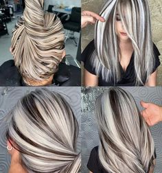 Cool Hair, Gray Hair Highlights, Pretty Hair Color, Layered Haircut, Hair Color Highlights, Haircut And Color, Hair Makeover, Hair Color And Cut