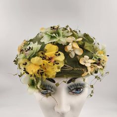 Vintage 1950's - 60's Ladies Juli-Kay Avocado Green Floral Turban Bubble Chapeau Hat    The Inside Circumference is approximately 20 Inches    Avocado Green Hat Base with Avocado Netting - Shades of Yellow and Greed Florals    Made by Juli-Kay in Chicago   We Gladly Ship Internationally and Do Combine Shipping Handmade Fitted Vintage Fascinator, Vintage Headband For Kentucky Derby, Vintage Mini Hat Headband For Vintage Events, Vintage Headband Fascinator For Church, Vintage Fascinator Headband For Church, Vintage Church Fascinator Headband, Vintage Church Fascinator With Headband Shape, Vintage Kentucky Derby Mini Hat Headband, Vintage Adjustable Headpieces For Royal Ascot