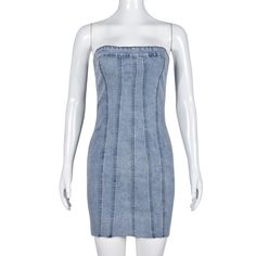 F00179196-105 Wrapped Dress, Denim Dress Summer, Strapless Denim Dress, Short Dresses For Women, Mini Tube Dress, Womens Denim Dress, Denim Patterns, Chic Sundress, Tube Dress