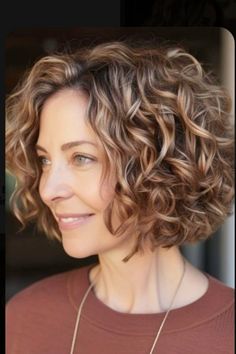 Chin Length Permed Hair, Shorter Curly Hairstyles, Ouidad Curls, Low Maintenance Bob, Chin Length Curly Hair, Hair Color Ideas For Brunettes Short, Asymmetrical Bob Haircuts