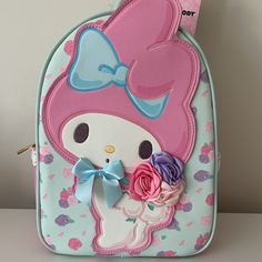 Brand New Her Universe My Melody Pastel Floral Mini Backpack Features My Melody As A Central Appliqu With Her Ear Sticking Over The Top, Holding A Bouquet Of Fabric Roses And A 3d Satin Bow On Her Neck. Roses Are All Over The Background And There's Lace Trim On The Side Pockets. Comes With Interior Zipper Pocket. 8" X 4" X 11" Polyurethane Interior Zipper Pocket Side Pockets **Please Note: Faded Mark On Melody’s Right Side. See Photo. Pink Hello Kitty Print Bag For Back To School, Pink Hello Kitty Print Standard Backpack, Pink Hello Kitty Print Backpack, Pink Kawaii Backpack With Cute Design, Kawaii Pink Backpack With Cute Design, Pink Kawaii Backpack Gift, Pink Hello Kitty Backpack For Daily Use, Cute Hello Kitty Print Backpack For Daily Use, Pink Hello Kitty Standard Backpack