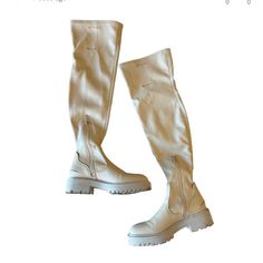 Sarto Fera Over The Knee Boot In Cream Sz Eu 37 = Us 7m Captivating And Utilitarian, This Over The Knee Boot Is Luxe Around The Edges. Faux Leather Upper Partially Made From Recycled Materials Eco-Conscious Linings With Soft + Sustainable Comfort Side Zip Closure Round Toe 22.24 Inch Shaft Height, 13 Inch Calf Circumference 1.77 Inch Block Heel With Lug Sole *Box Not Included Original Retail $170 Bundle & Save! Always Considering Reasonable Offers :) Tan Riding Boots, Franco Sarto Boots, Knee High Boots Flat, Brown Riding Boots, Franco Sarto Shoes, Tall Riding Boots, Tall Leather Boots, Suede Boots Knee High, Knee High Leather Boots