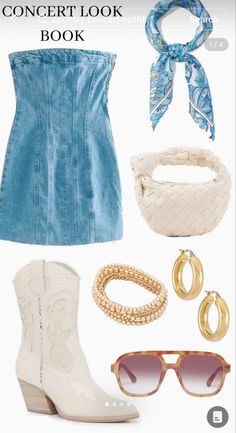 Jean Dress Concert Outfit, Country Girl Concert Outfits, Coastal Cowgirl Concert Outfit, Blue Cowgirl Outfit, John Pardi, Beach Concert Outfit, Cody Johnson Concert, Wyatt Flores, Zach Bryan Concert Outfit