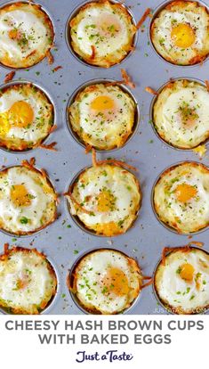 an overhead view of eggs in muffin tins