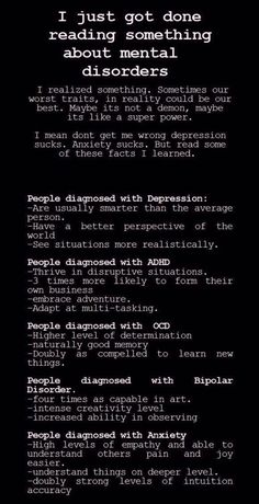 Positive Spins on differences...I would take it a step further but this is a start... Mental Disorders, Mental And Emotional Health, Psychology Facts, What’s Going On, Emotional Health, Eminem, Writing Tips