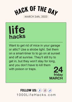 a green poster with the words life hacks on it