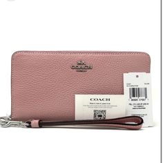 Coach Zip Around Leather Wallet With Strap Blush Pink Brand New With Tags Leather Zip Around Wallet With Lots Of Space For Credit Cards, Gorgeous Color, High Profile Quality Materials By Coach Check Out My Other Items! Please See All Pics, No Returns Elegant Pink Coach Clutch, Coach Pink Wallets For Travel, Pink Leather Wallet With Zipper Closure, Pink Coach Wallet For Travel, Blush Rectangular Wallet With Card Slots, Chic Blush Wallet For Everyday Use, Chic Blush Wallets For Everyday Use, Pink Formal Wallet With Zipper Closure, Pink Luxury Wallets For Everyday Use