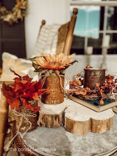 the table is decorated with autumn decorations