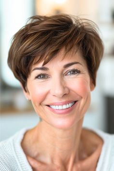 Textured Pixie for Thick Hair Hairstyle For Older Women. Ladies Short Hairstyles For Thick Hair, Pixie Over 60 Older Women, Longer Pixie Haircut Older Women, Short Haircut For Women Over 60, Ear Length Hairstyles, Short Hair For Older Women, Pixie Cut For Thick Hair, Short Stacked Wedge Haircut, Pixie Hairstyles For Older Women