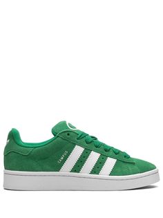 green calf suede signature 3-Stripes logo signature trefoil logo detail round toe front lace-up fastening branded insole flat rubber sole These styles are supplied by a premium sneaker marketplace. Stocking only the most sought-after footwear, they source and curate some of the most hard to find sneakers from around the world. Adidas Campus 00s Green, Adidas Campus 00s, Green Sneakers, Adidas Campus, Aesthetic Shoes, Cloud White, Trendy Shoes, White Sneakers, Cute Shoes