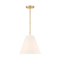 a light fixture with a white shade hanging from it's side on a white background