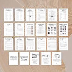 the printable wedding seating chart is displayed on a wooden table