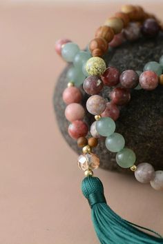 Wooden Mala Bead Necklace - Moon Dance Charms Yoga Necklace, Mala Bead Necklace, Long Tassel Necklace, Meditation Beads, 108 Mala Beads, 108 Bead, Protection Bracelet, Mala Necklace, Bracelet Collection