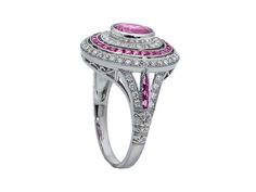 Oval ruby and natural diamond antique-finish platinum art deco ring Model Number: SDL1550ART Ring Model, Studded Necklace, Eternity Band Ring, Deco Ring, Deco Jewelry, Ruby Diamond, Art Deco Ring, Art Deco Jewelry, Pendant Rings