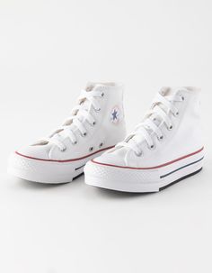 CONVERSE Chuck Taylor All Star EVA Lift Platform Girls High Top Shoes - WHITE | Tillys Preppy Shoes Sneakers, White Chuck Taylor Converse, Cute Converse Shoes Platform, Platform Converse Tops, White Converse High Tops Platform, Preppy Converse Shoes, White Converse Platform High Tops, Cute Shoes Womens, Shoes For Middle Schoolers