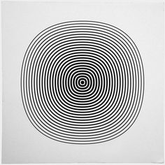 a black and white circular design on a white paper background, with the center being an optical illusion