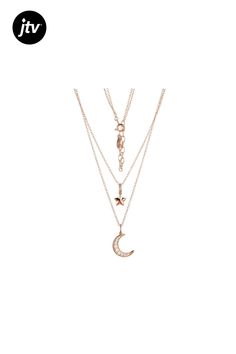 Vanna K��� For Bella Luce��white diamond simulant 0.36ctw round, Eterno��� 18k rose gold over sterling silver moon necklace. Measures approximately 16"L x 0.14"W and has a spring ring clasp with a 2" extender. The diamond equivalent weight is 0.21ctw. Fine Jewelry Crescent Cubic Zirconia, Fine Jewelry Crescent Shaped Cubic Zirconia, Fine Jewelry Diamond Necklace With Moon Charm, Fine Crescent Cubic Zirconia Jewelry, Dainty Diamond Jewelry With Moon Charm, Elegant Necklace With Moon Charm In Cubic Zirconia, Elegant Cubic Zirconia Jewelry With Moon Charm, Elegant Cubic Zirconia Necklace With Moon Charm, Elegant Necklace With Moon Charm And Cubic Zirconia