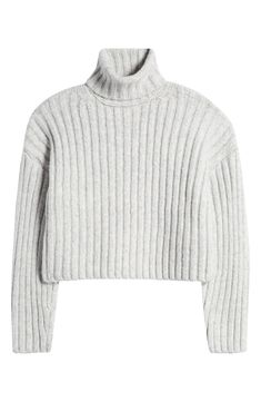 A chunky rib adds extra cozy points to a wool-kissed sweater knit to a cute, cropped length. 22" length (size Medium) Turtleneck Long sleeves 95% polyester, 5% wool Machine wash, line dry Imported Trendy Chunky Knit Cropped Sweater, Trendy Textured Knit Cropped Turtleneck Sweater, Trendy Textured Knit Turtleneck Cropped Sweater, Trendy Chunky Cropped Sweater, Trendy Cropped Chunky Knit Sweater, Fall Cropped Sweater In Soft Knit, Fall Cropped Soft Knit Sweater, Fall Season Soft Knit Cropped Sweater, Cozy Cropped Chunky Knit Sweater