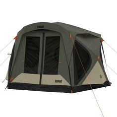 a tent is shown with the door open