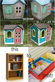 four pictures showing different ways to build a dog house