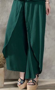 Fit Type: LoosePant Style: Wide Leg PantsFront Style: FlatWaist Type: MidFabric Type: BroadclothMaterial: Cotton, LinenLength: Ankle-Length PantsClosure Type: Elastic Waist SKU: 1475000 Green Solid Wide-leg Pants, Green Solid Color Wide-leg Pants, Solid Color Wide Leg Rayon Pants, Solid Wide Leg Rayon Pants, Summer Wide Leg Full Length Pants, Solid Color Rayon Wide-leg Pants, Summer Long Wide Leg Pants, Casual Green Rayon Bottoms, Green Solid Color Wide Leg Summer Pants