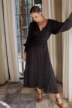 Isabella Long Sleeve Wrap Dress – ELF Romantic Cocktails, Elf Dress, Cocktail Night, Long Sleeve Wrap Dress, Long Sleeve Midi, Long Sleeve Midi Dress, Pearl Buttons, Womens Clothing Sizes, Ethical Fashion