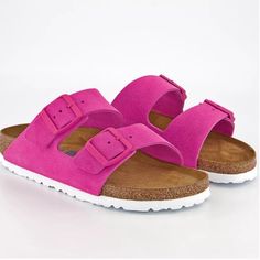 New Arizona Birkenstocks. Newbuck / Suede With Soft Foot Bed. New And In Perfect Condition. Ordered A Size Too Small. Pink Suede Closed Toe Sandals, Pink Birkenstocks, Senior Outfits, Birkenstock Pink, Foot Bed, Birkenstock Shoes, Soft Pink, Women's Shoes Sandals, Birkenstock