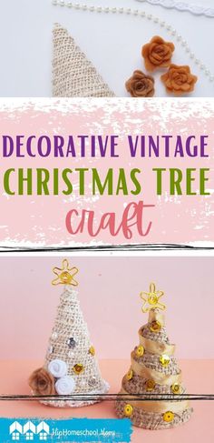 crocheted christmas tree craft with text overlay that reads decorative vintage christmas tree craft