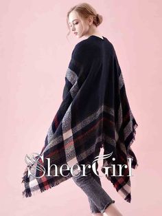 Chic boho winter wool wraps. 1.Material:Wool 2.Picture Color:As Pictre 3.Closure:None 4.Fully Lined:No 5.Embellishment: None 6.Width:55.90in/142cm 7.Length:55.90in/142cm 8.Size:One Size Fits All Black Bohemian Shawl For Fall, Black Poncho With Scarf For Winter, Black Winter Poncho With Scarf, Winter Black Poncho With Scarf Detail, Winter Black Poncho With Scarf, Winter Plaid Poncho, Plaid Winter Poncho, Bohemian Wool Shawl, Blue Fall Shawl