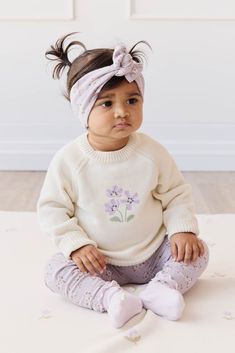 Beautiful floral pieces for your little one! Macy Jumper- Cloud Meadow Flower Placement and Lulu Bloom Iris Legging/headband Cloud Meadow, Jamie Kay, Meadow Flowers, How To Introduce Yourself, Little One, Jumper, Floral, Quick Saves