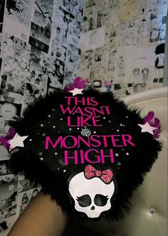 this was like monster high with skulls and stars on the back of its head in a bathroom