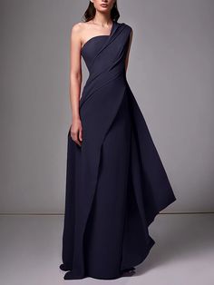 Sheath Evening Gown Formal Wedding Guest Dress Elegant Black Tie Dress Formal Floor Length Sleeveless One Shoulder Stretch Chiffon with Pleats Ruched 2024 2024 - $133.99 Guest Dress