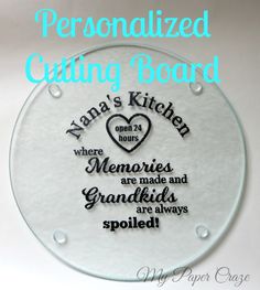 a personalized cutting board with the words grandma's kitchen and memories are made and grandkids are always spoiled