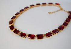 Anna Wintour necklace - Ruby Red Crystal Riviere Necklace Riviere Necklace, Necklace Ruby, Anna Wintour, Red Crystals, Ruby Red, Matching Earrings, Crystal Glass, Czech Glass, Gold Bracelet