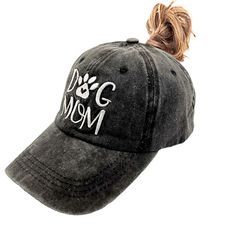 PRICES MAY VARY. Material: 100% distressed denim cotton. You're the most fashionable mom in the crowd! Head circumference: 21.6-23.6 inches; brim: 3 inches; crown: 4.7 inches Flexible ponytail opening perfect for pulling your high ponytails, braid or messy buns through on chilly days Adorable embroidered "dog paw mom" on the front Suitable for your jeans, T-shirt, sport suit, dress or just casual clothes...Perfect for camping, hiking, cycling, fishing, running...Good looking and also UV ray prot Bride Ponytail, Mom Ponytail, Messy High Bun, Pony Style, Vintage Style Hat, Distressed Baseball Cap, Denim Baseball Cap, Bride Hat, High Bun