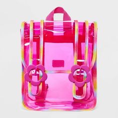 Girls' 11" Rainbow Jelly Clear Mini Backpack with Flower Buckles - Cat & Jack™ Pink Pink Student Backpack For Spring, Pink Backpack For Students In Spring, Cute Pink Backpack For Spring, Pink Adjustable Backpack For Back To School, Adjustable Pink Backpack For Back To School, Adjustable Pink School Bag, Rainbow Jelly, Clear Backpack, Kids Rainbow