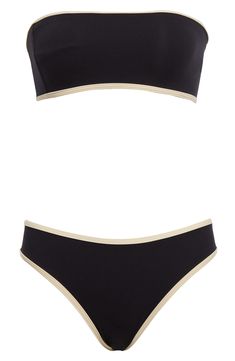 Sleek and sustainable, these minimalist bikini bottoms set off with contrast trim are made from fully lined stretch jersey. Lined 71% recycled polyamide, 29% elastane Machine wash, dry flat Made in Portugal Designer Clothing Sporty Black Swimwear With Contrast Trim, Black Sporty Swimwear With Contrast Trim, Fitted Beachwear Swimwear With Contrast Trim, Modern Black Swimwear, Black Swimwear With Contrast Trim For Beachwear, Stretch Swimwear With Contrast Trim For Poolside, Black Beach Swimwear With Contrast Trim, Black Beachwear Swimwear With Contrast Trim, Sleek Elastane Swimwear With Seamless Construction