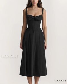 Lasaky - Stylish Sleeveless Slip Dress in Solid Color Beaded Evening Gowns, Elegant Midi Dresses, Dress Women Elegant, Wrap Midi Dress, Bustier Dress, Suspender Dress, Bustiers, Hem Dress, Corset Dress