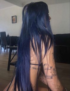 Long Blue Hair, Dark Blue Hair, Hair Inspo Color