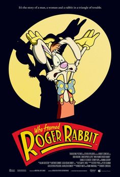 the movie poster for roger rabbit is shown in front of a full moon and black background