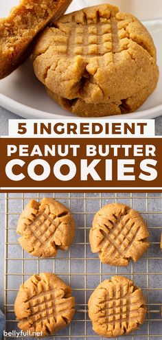 peanut butter cookies on a cooling rack with text overlay