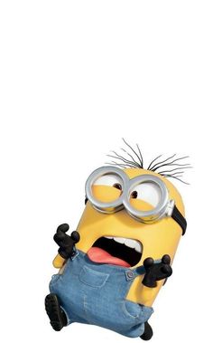 a minion with goggles on is jumping in the air while wearing overalls