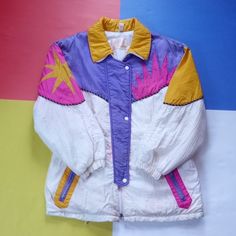 Vintage 90s Sun Funky Colour Block Winter Jacket Eureca Size: Large Great Condition. Built-In Hood! Some Staining And A Bit Of Light Wear. Chest 23" Back 30” Brand: Eureca Fabric: Nylon/Poly Country Of Origin: Canada Colour: White/Yellow/Pink We Kindly Remind You That Vintage Items Typically Exhibit Natural Signs Of Wear Or Fading, Reflective Of Their Age. However, We Assure You That Any Noticeable Imperfections Such As Stains Or Holes Will Be Duly Mentioned. Please Be Aware That The Actual Colo 90s Inspired Long Sleeve Fall Outerwear, Retro White Outerwear For Fall, Retro White Fall Outerwear, Trendy White Winter Windbreaker, 90s Inspired Spring Streetwear Outerwear, Retro White Cotton Outerwear, White Retro Cotton Outerwear, 90s Spring Outerwear, Retro White Windbreaker For Spring