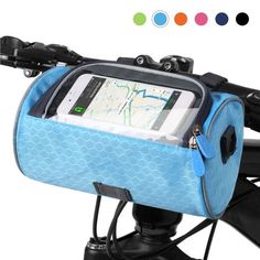 a bike handlebar bag with a map on it