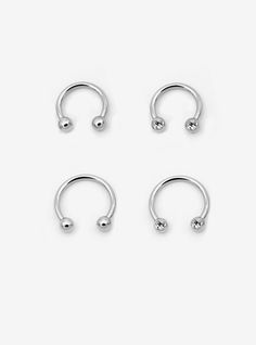 Four silver-tone circular barbells in varying sizes  with two having rhinestone gem finishes on the ends.Jewelry care: Wash with antibacterial soap and warm water.Piercing care: Wash hands thoroughly  then clean piercing with H2Ocean (sold separately) or saline solution.316L surgical steel4mm ball; 2mm gemSet of 4Use in healed piercings only. Remove immediately if irritation occurs.Do not use harsh or alcohol-based chemicals to clean jewelry. This may cause tarnishing.Intended as a dec Silver Hypoallergenic Metal Septum Ring, Nickel Free Silver Curved Barbell Piercings, Septum Barbell, Nickel-free Round Septum Ring Gift, Cleaning Piercings, Nickel-free Silver Curved Barbell Piercings, Cheap Nickel-free Curved Barbell Jewelry, Saline Solution, Circular Barbell