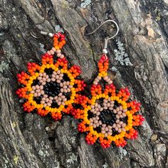 Huichol Earrings Handmade Size 1.5” Made In Mxico E-68 Orange Teardrop Earrings For Festival, Artisan Orange Beaded Earrings, Handmade Orange Earrings For Festivals, Handmade Orange Festival Earrings, Unique Orange Earrings For Festival, Red Southwestern Style Earrings With Round Beads, Red Southwestern Style Earrings For Festivals, Southwestern Style Red Round Bead Earrings, Southwestern Red Earrings For Festival