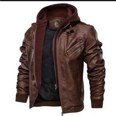 Limited-Edition Salvador Leather Jacket: Made Of Premium Crafted Leather Removable Hoodie (Detachable). Waterproof, Scratch Resistant, And Abrasion Proof. Spring Jacket Outfit, Faux Leather Jacket Men, Vintage Stand, Casual Leather Jacket, Leather Coats, Pu Jacket, Leather Jacket With Hood, Mens Jackets Casual, Pu Leather Jacket