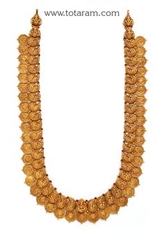 22 Karat Gold "Lakshmi Kasu -  Mango - Peacock" Long Necklace with Beads (Temple Jewellery) - 235-GN4428 - in 84.400 Grams for USD $6686.19. 
Made in India by Totaram Jewelers Online this product is in Gold - 22 Karat BIS Hallmark 916 KDM Gold  & is an excellent gift for Adult - Women. Ships fully insured with secured guaranteed delivery for free with your order over $250 from New Jersey USA & comes with 30 days exchange policy. 22k Gold Necklace, Necklace With Beads, Temple Jewelry Necklace, Gold Temple Jewellery, 22k Gold Jewelry, Gold Jewelry Indian, Uncut Diamond, Temple Jewellery, Gold Jewellery Design