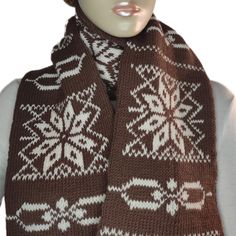 Winter scarf in Selbu pattern. Color: brown and white. Very soft and comfortable to wear. Knitted by hand.  Unique and of the highest quality. Also perfect as a gift.   DIMENSIONS 160 cm x 16 cm | 62.9" x 6.2" NOTES Colors and patterns may vary slightly as they are handmade. Hand wash carefully and lay flat to dry. PRICE INFORMATION Prices quoted are total prices. No sales tax shown (small business). SHIPPING Item will be shipped within 2 working days. Tracking number will be provided upon shipment. Selbu Pattern, Small Business Shipping, Sales Tax, Winter Scarf, Lay Flat, Scarf Wrap, Tracking Number, Scarf Accessory, Small Business